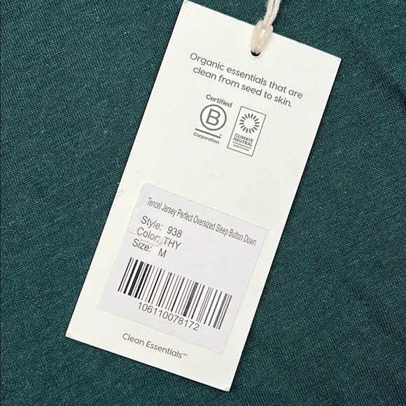 NEW MATE The Label M Green Tencel Jersey Perfect Oversized Sleep Button Down